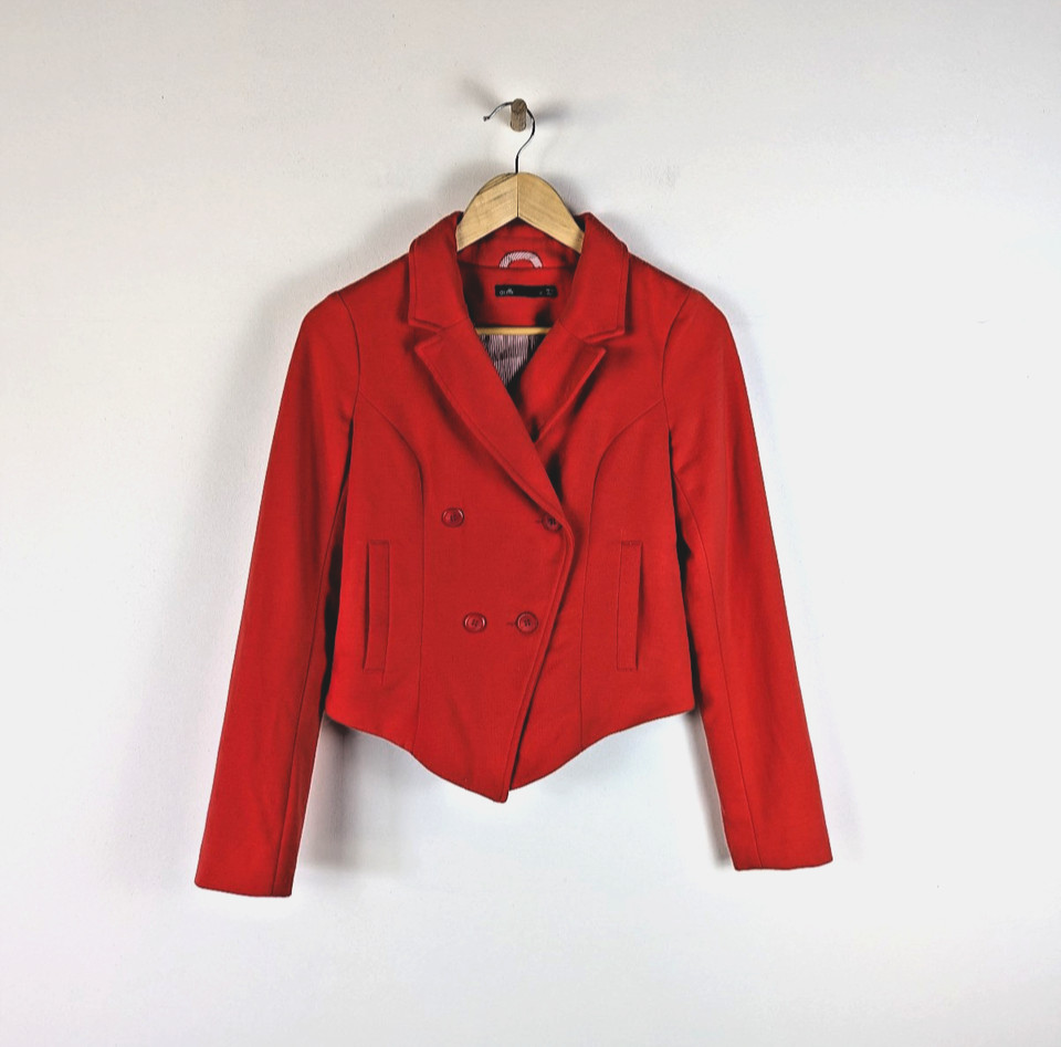DOTTI Womens Double Breasted Blazer Jacket Sz 10 Red Orange Jersey Long Sleeve