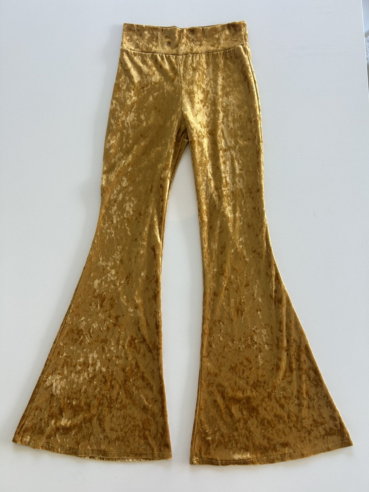 Gold velvet high waisted wide leg bell bottom pants