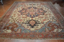 10' 3" x 13' 6" Vintage Handmade Wool Geometric Oriental Serapi-Style Rug