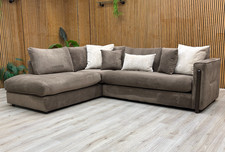 ‘Barney’ Chaise Corner Sofa Brown Towel Velvet Formal Back Left Hand Open End