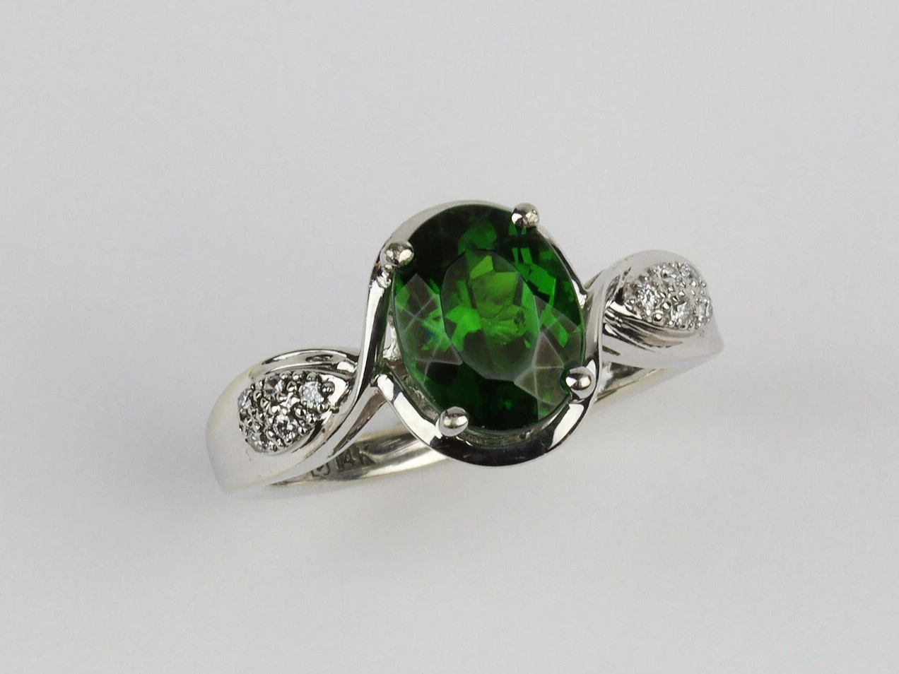 14K White Gold Plated Oval Cut Simulated Emerald Engagement Ring for Women 2Ct-image