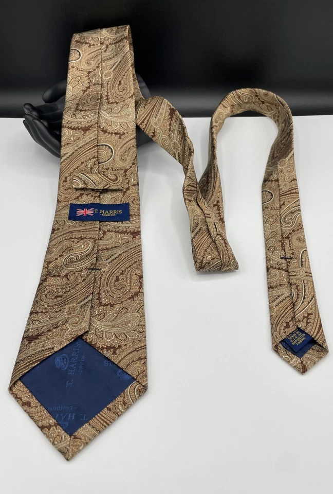 Corbata para hombre T. HARRIS London 100 % seda ~ marrón ~ cachemir ~ ¡Hecha en EE. UU.! Foto 3 de 4