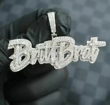 3.30Ct Round Real Moissanite Customize Name Men's Pendant 14K White Gold Plated