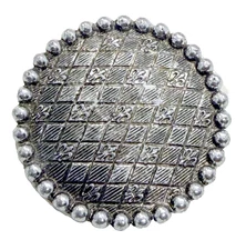 Vtg Made in Germany Grayish Silver Tone Scarf Clip Quilted Pattern Beaded Border