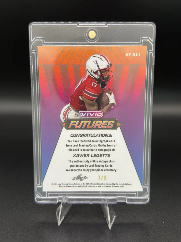 2024 Leaf Vivid #VF-XL1 Xavier Legette Futures Auto /9 - Image 2 of 2