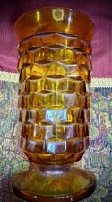 Vintage Indiana Glass Whitehall Cubist Amber Iced Tea Footed Glass Tumbler