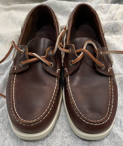 Sebago Docksides Portland waxed men's boat shoes, size 9 regular, brown