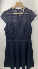 H&M Navy Half Lace Cap Sleeve Smart Dress Medium Wedding Party 