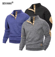 Spring Autumn Men's Casual Pullover Button Down Stand Collar Henley Polo