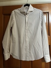 Suitsupply Tan  White Cotton/Linen Shirt SZ M/Cutaway Collar/Summer