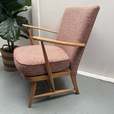 1960s Ercol Vintage 248 Light Ash Easy Chair Armchair Mid Century Reupholstered