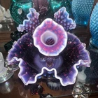 *** MINT ANTIQUE FENTON PURPLE PLUM HOBNAIL OPALESCENT FLOWER EPERGNE VASE BOWL