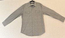 Wrangler Wrancher Shirt Mens L Gray Geometric Pearl Snap Western Cowboy