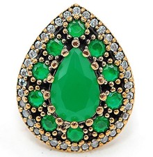Ottoman Empire Style 6CT Treated Emerald 925 Sterling Silver Ring Sz 8 HB1-5