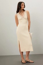 Derek Lam White Crochet Midi Dress Coastal Embroidered Designer M, Rt. $330