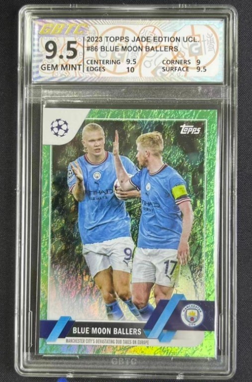 Haaland/Kevin De Bruyne 2022-23 Topps UCC Jade Edition Blue Moon Baller GBTC 9.5