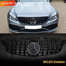 Black Bumper Grill 2015-2018 For Mercedes Benz W205 C350 C300 C43 Wled Emblem