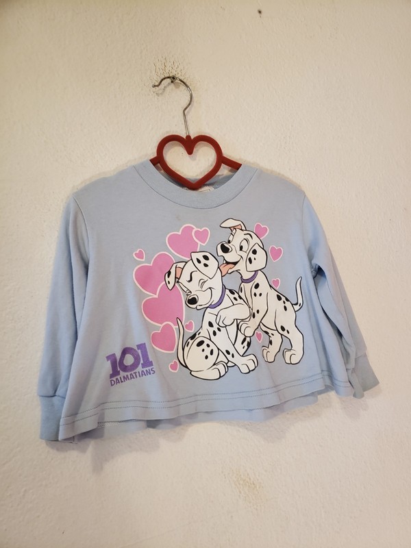 Vtg 90s Disney 101 Dalmatians Girls TShirt Blue Graphic Top Sz 3 T Flare