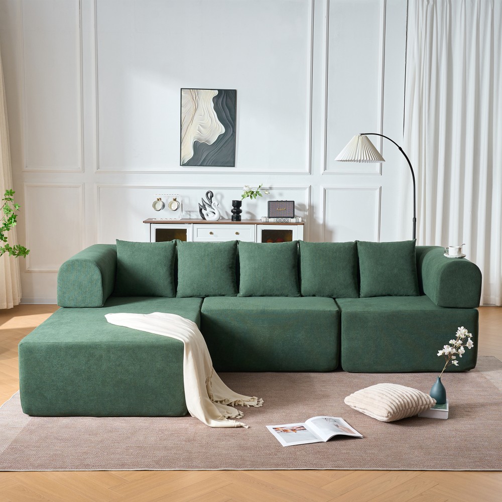 Green 106" Modular Sectional Sofa Sectional Couch Boneless Couch Compressed Sofa