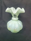 Vintage Signed Don Fenton Beaded Melon Opalescent Sea Green 4-5/8" Vase - 1998
