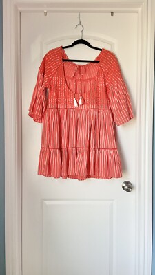 Lola Embroidered Mini Dress by Free People, Orange, Xs