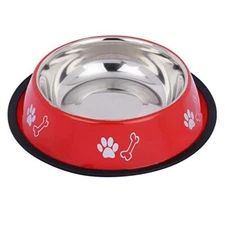 Stainless Steel Dog Bowl Pet Supplies Bone/Paw (Red, Extra Large, 1500ml)