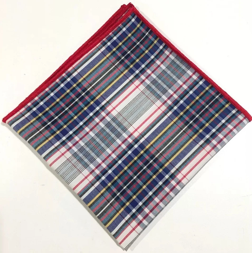 Pocket Square Plaid Multi Color With Red Stitched Borders By Squaretrapny.com - Image 3 of 4