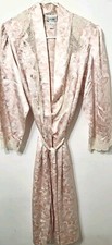 Vtg Natori Pink White Lace Trim Long Robe with Pockets Belt SIZE M