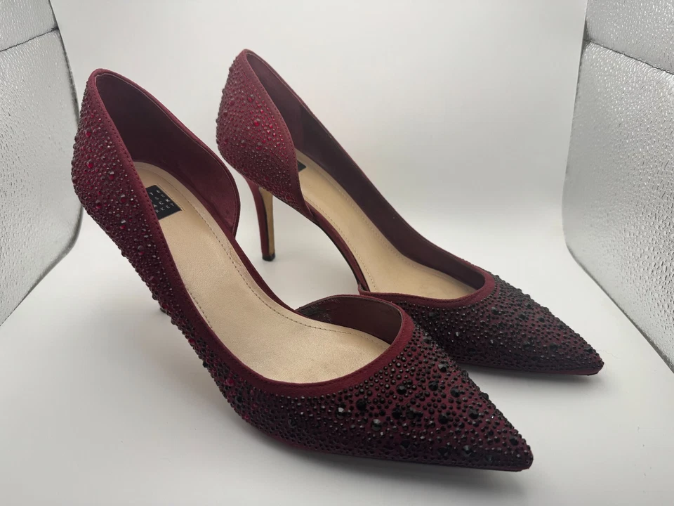 Tacones Casa Blanca Mercado Negro Ella Granadina Talla 9 Cristal Estrás Granate Foto 2 de 4