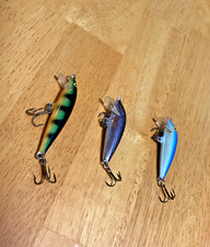 THREE (3) Rapalas TWO F05 (Blue/Silver & Silver Shiner) & ONE Finland Perch F6