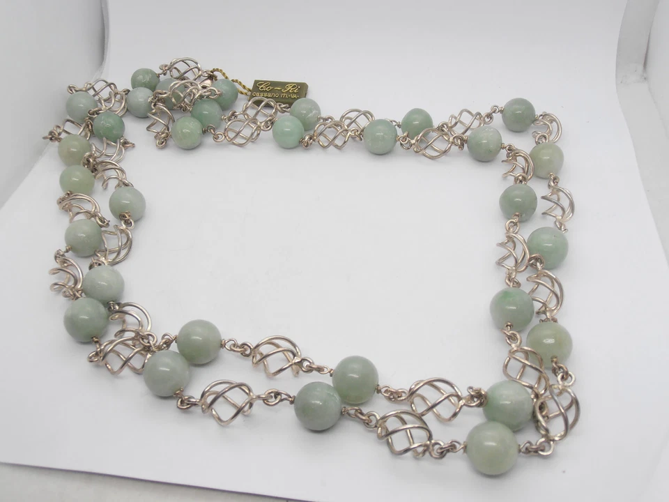 Collana in GIADA naturale e ARGENTO 925 - Girocollo Pietra Dura Verde - Immagine 4 di 4