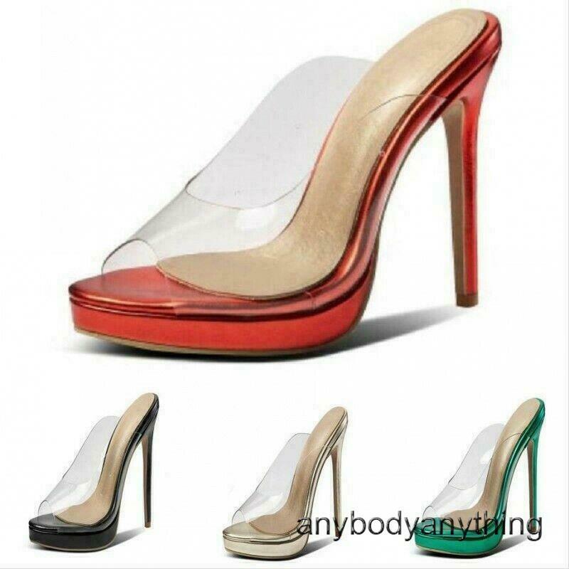 PANTOFOLA D’ORO Pantofole donna punta aperta in PVC trasparente tacchi alti sandali festa muli scivoli