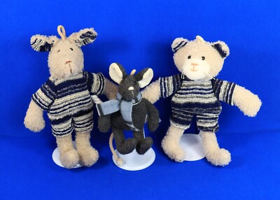 3x SIGIKID LITTLE FRIENDS Katze Maus Plüsch Filz grau blau gestreift 26 +21+16cm