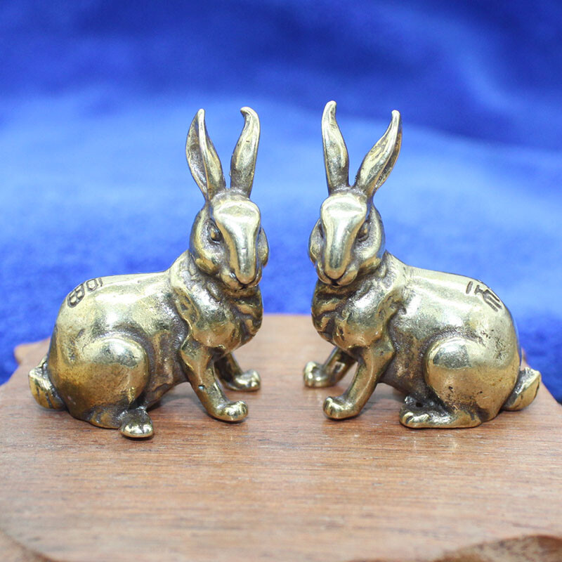 1 Pair Brass Rabbit Figurine Statue Home Office Decoration Animal ...