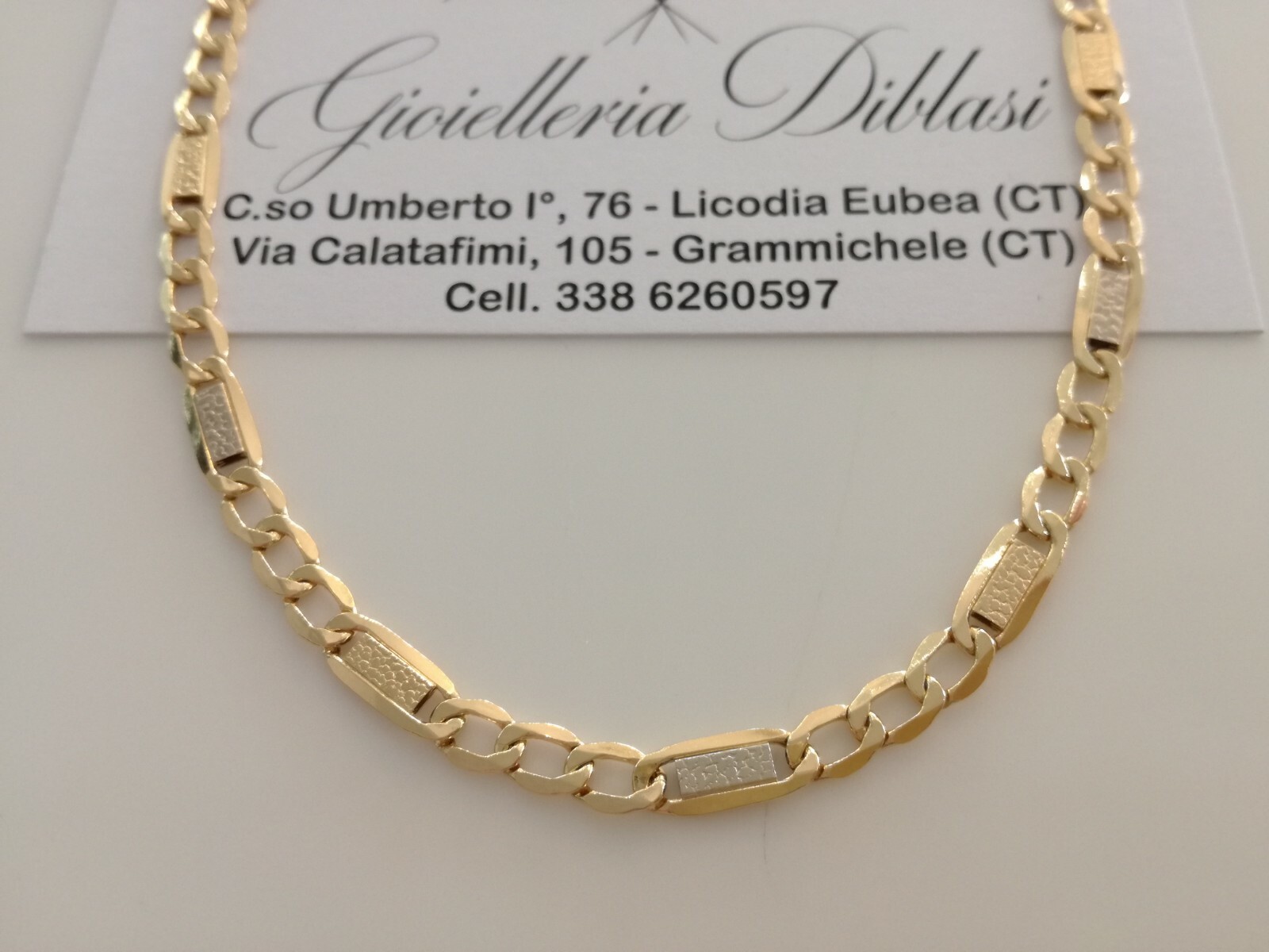 Chaîne Ras-du-Cou 18K Or Jaune Et Blanc 50cm - Maille Massive Bicolore Italie