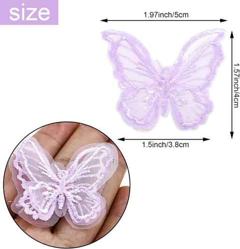 50 PCS Butterfly Lace Trim Double Layers Organza Butterfly Lace Fabric Embroider - Picture 2 of 7