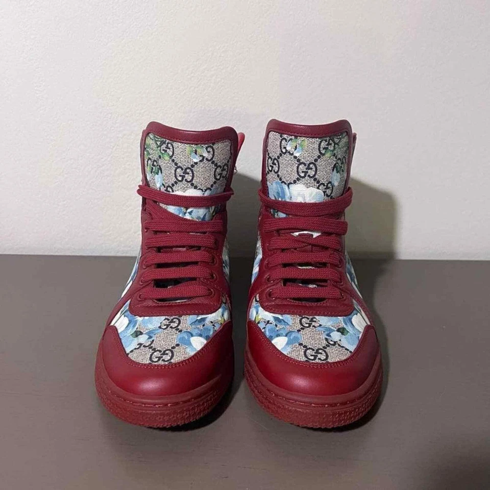 Zapatillas altas Gucci Coda Bloom rojas azules florales GG Supreme Logo Foto 3 de 4