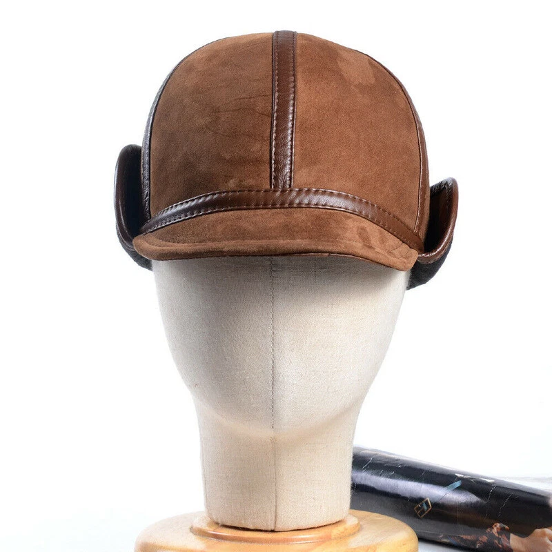 Gorras/sombreros redondos de cuero real cálido de invierno para hombre Foto 2 de 4
