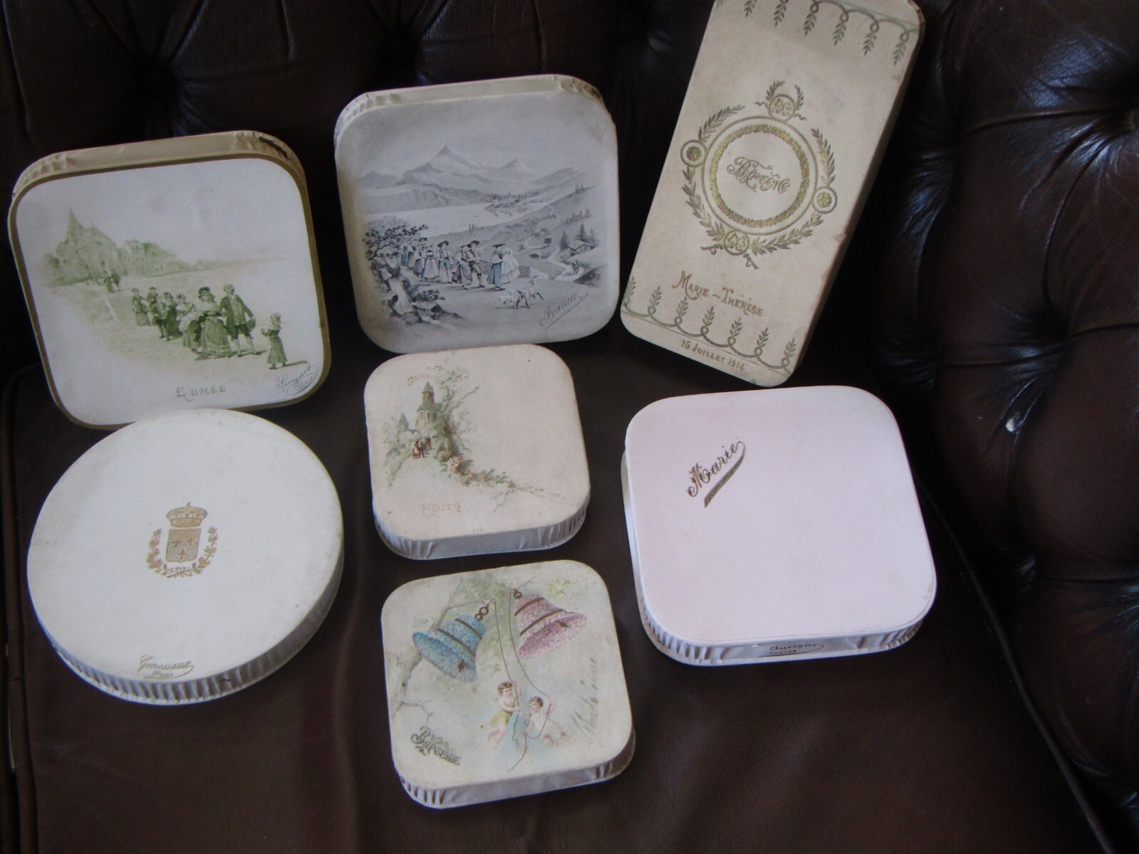 RARAS CAJAS DE REGALO ANTIGUAS FRANCESAS BOMBÓN CHOCOLATE BAUTIZO 7 DISPONIBLES