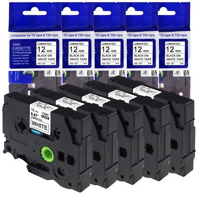 5x Schriftband Kompatibel für Brother TZe-231 12mm P-Touch PT-1010 H100LB H107B