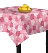 Pink Outlined Roses Signature Square Tablecloth Assorted Sizes