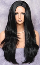 LONG LAYERS Side skin Parting Wavy Jet Black Full WIG HAIR Piece JSCO 1