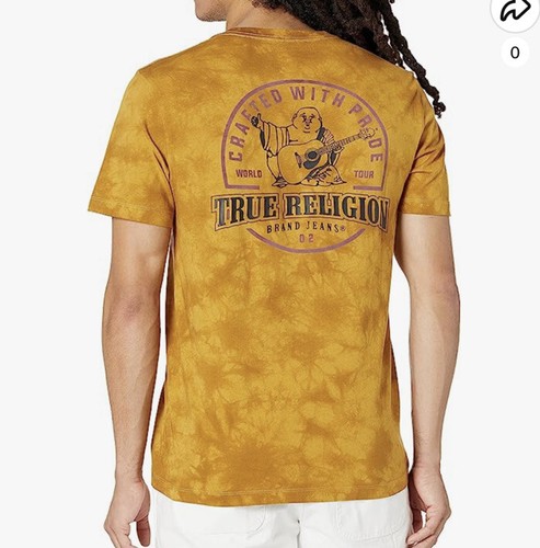 True Religion Men's Short Sleeve Marble Crew Neck Tee Large Yellow Mustard - Picture 2 of 7