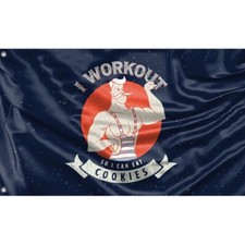 Bandera de galletas I Workout So I Can Eat, diseño único, 3x5 pies / 90x150 cm, hecha en la UE