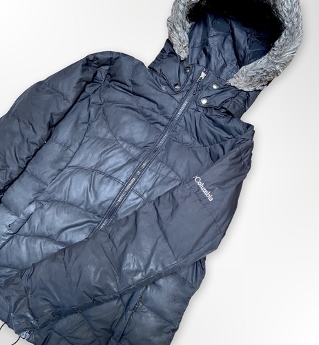 Columbia Womens Down Puffer Jacket Faux Fur Hood Black Size Large Winter Coat - Picture 5 of 10