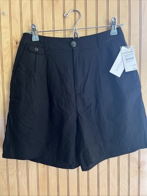 Treasure & Bond Shorts Womens 4 black Linen Pleated Pockets Casual Summer 6  Ins