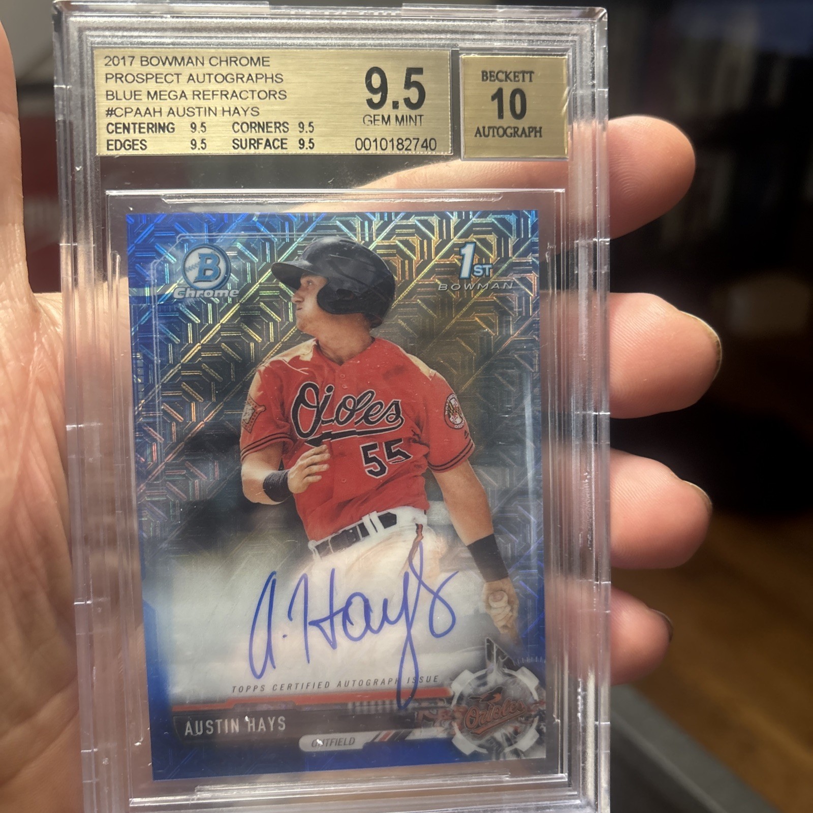 2017 Bowman Chrome Austin Hays 1st Auto Blue Refractor /150  BGS 9.5/10