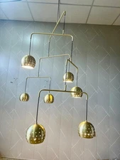 Mid Century Modern Sputnik Chandelier Brass Orb Pendant Light Adjustable Height