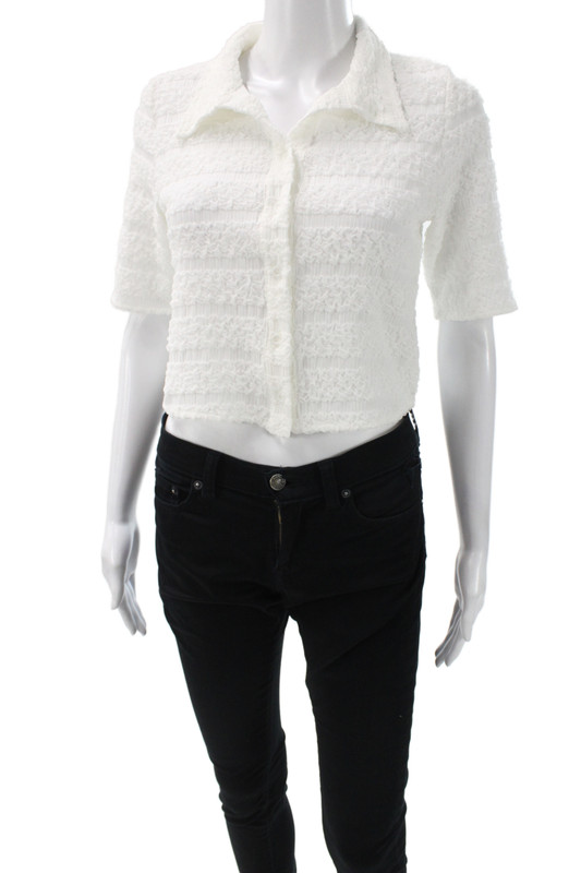 Zero Degrees Celsius Women Cropped Button-Up Top White Short Sleeve Size XS