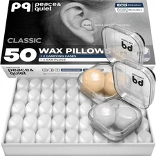 PQ Wax Ear Plugs for Sleeping Swimming - 50 Noise Cancelling Silicone Gel Wax E